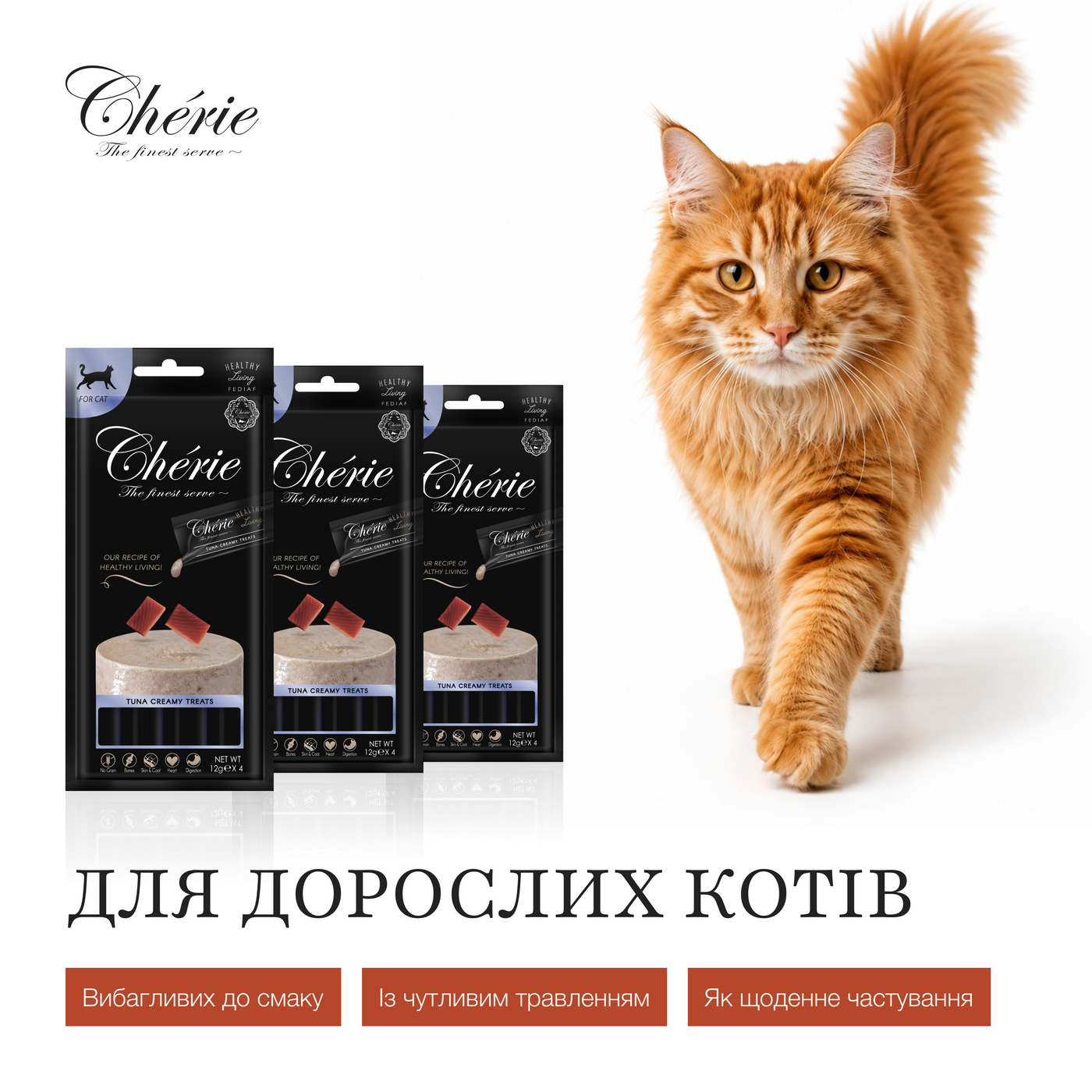 КРЕМОВІ ЛАСОЩІ З ТУНЦЕМ ДЛЯ КОТІВ, 4×12 г