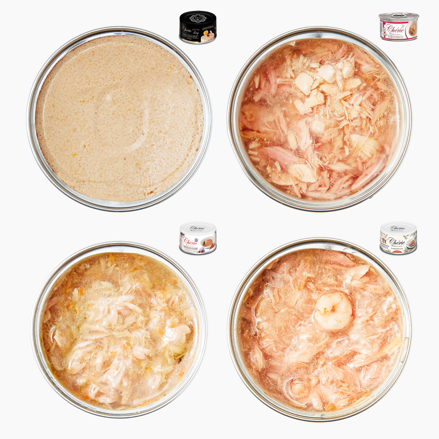 Chèrie | Дегустаційний набір для котів | Консервований корм та смаколики | Асорті смаків | 16x80г. + 4 Сублімовані смаколика