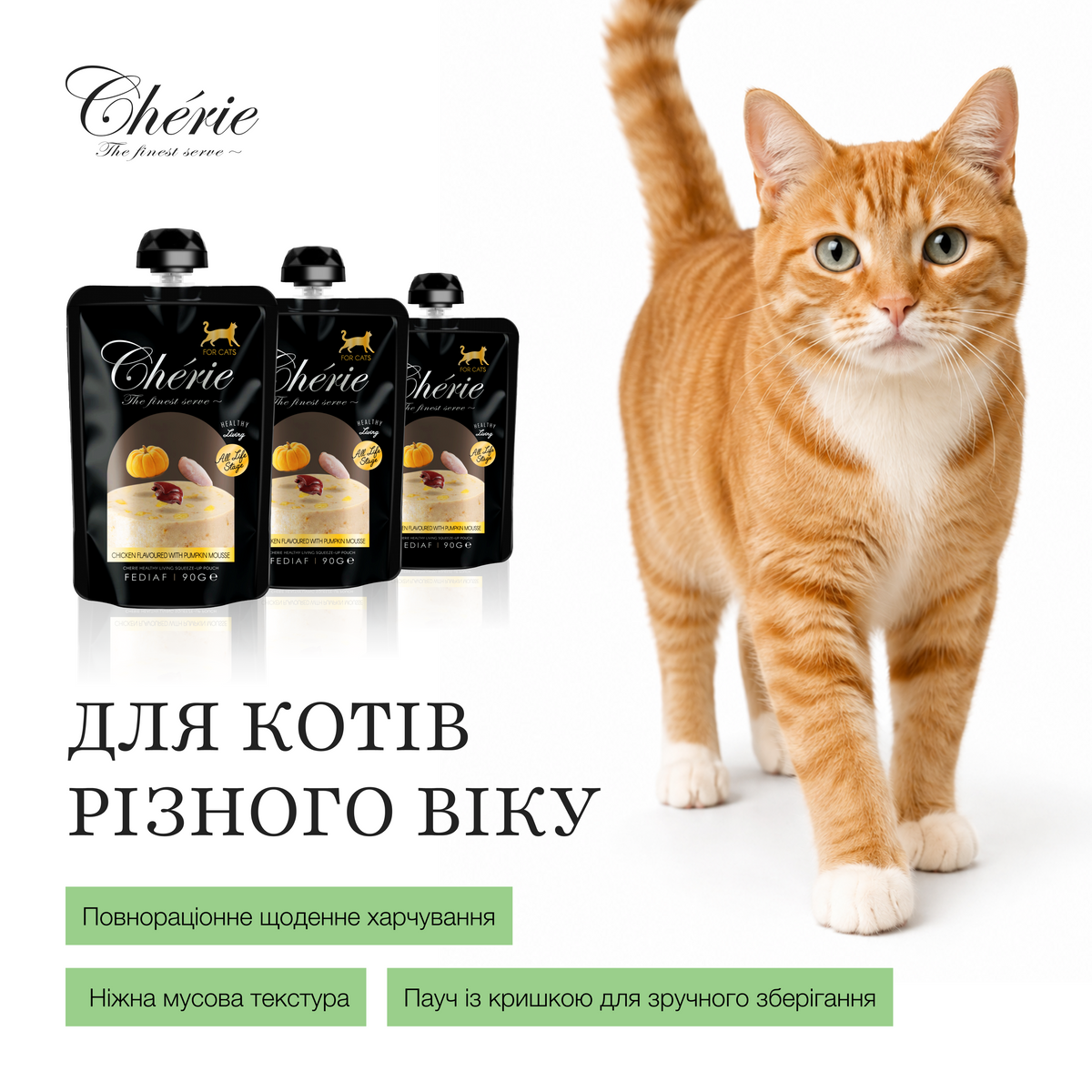 ВОЛОГИЙ КОРМ-МУС ІЗ КУРКИ ТА ГАРБУЗА ДЛЯ КОТІВ РІЗНОГО ВІКУ, 90 г