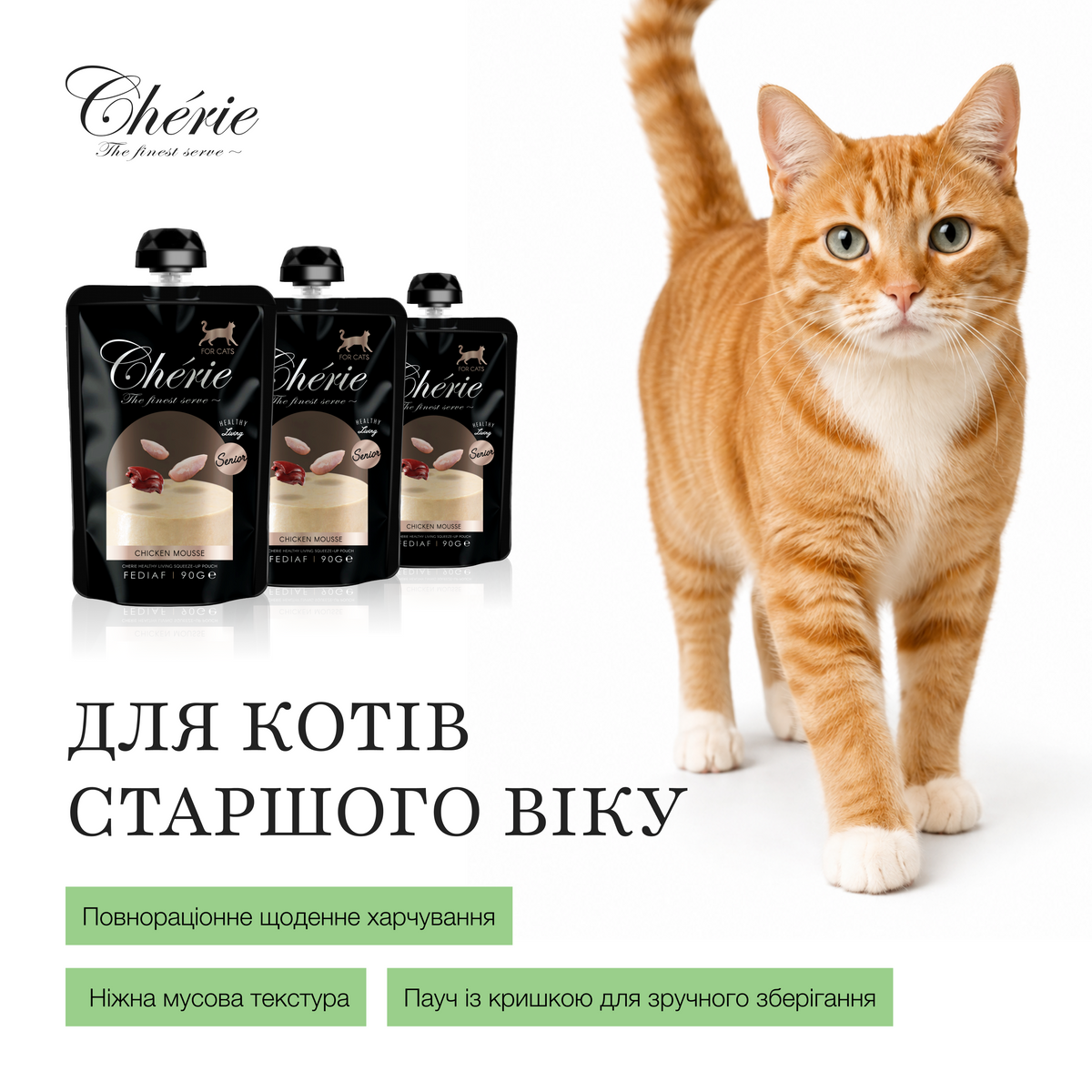 ВОЛОГИЙ КОРМ-МУС ІЗ КУРКОЮ ДЛЯ КОТІВ СТАРШОГО ВІКУ, 90 г