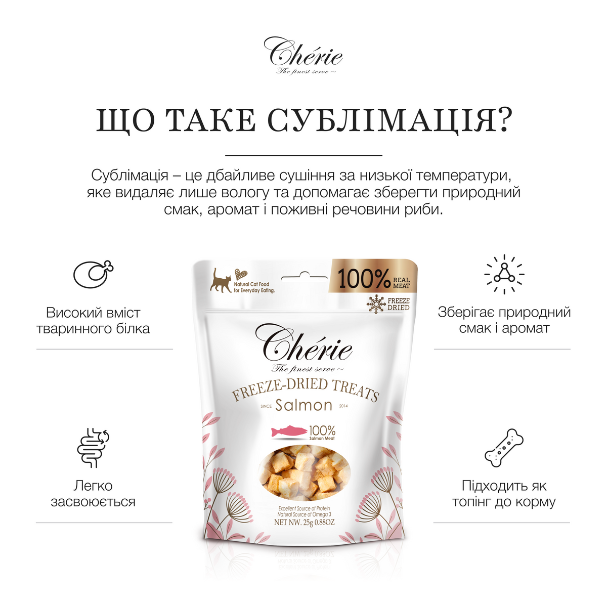 СУБЛІМОВАНІ ЛАСОЩІ З ЛОСОСЯ ДЛЯ КОТІВ, 25 г