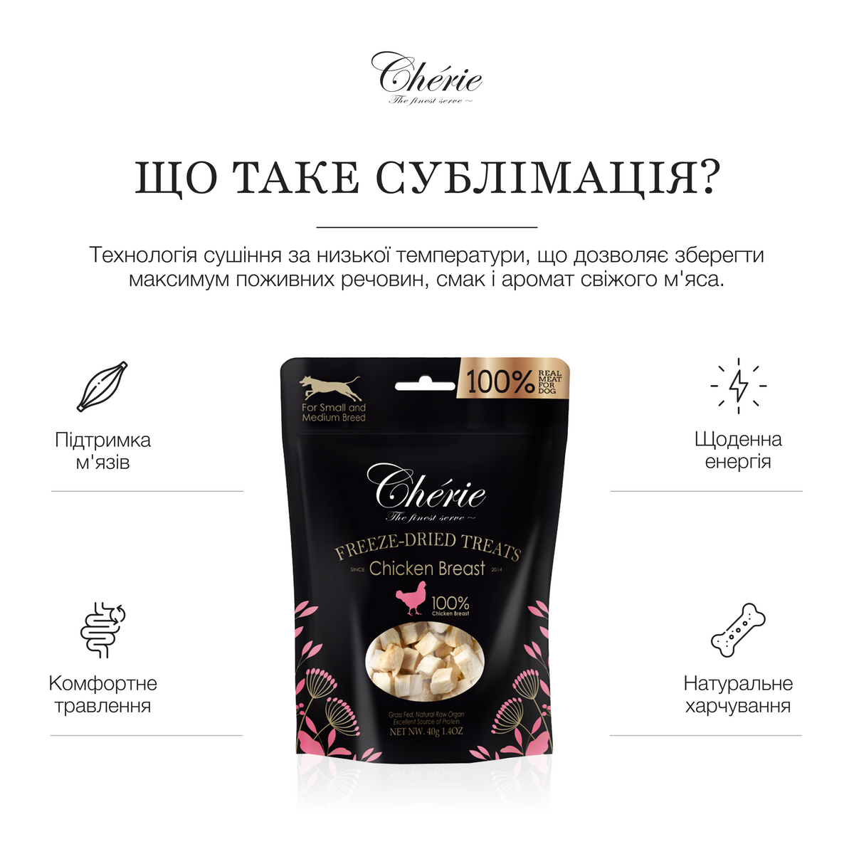 СУБЛІМОВАНІ ЛАСОЩІ З КУРКИ ДЛЯ СОБАК, 40 г