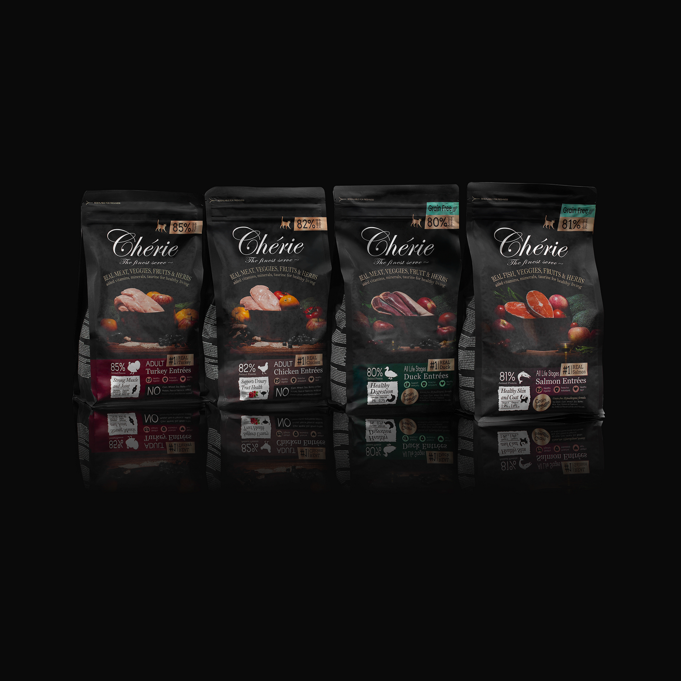 Chérie | Набір Cухого Kорму | Для Стерилізованих Котів | зі смаком Курки та Індички | 4x400 г + Сублімовані ласощі у подарунок