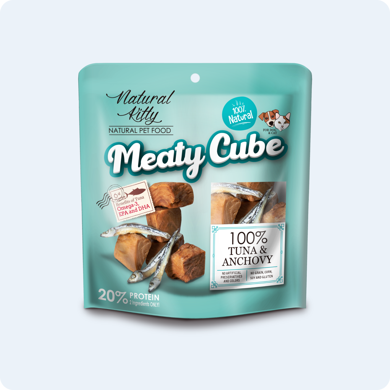 NATURAL KITTY М’ЯСНІ КУБИКИ З ТУНЦЯ ТА АНЧОУСІВ ДЛЯ КОТІВ 60 г 