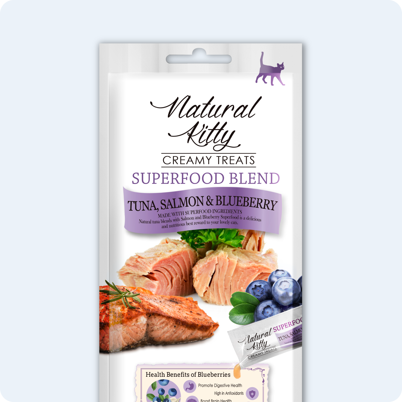 СУПЕРФУД ДЛЯ КОТІВ З ТУНЦЕМ, ЛОСОСЕМ ТА ЧОРНИЦЕЮ 4х12 г