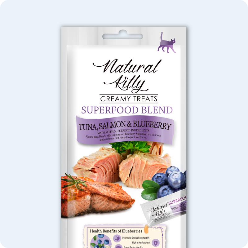 СУПЕРФУД ДЛЯ КОТІВ З ТУНЦЕМ, ЛОСОСЕМ ТА ЧОРНИЦЕЮ 4х12 г