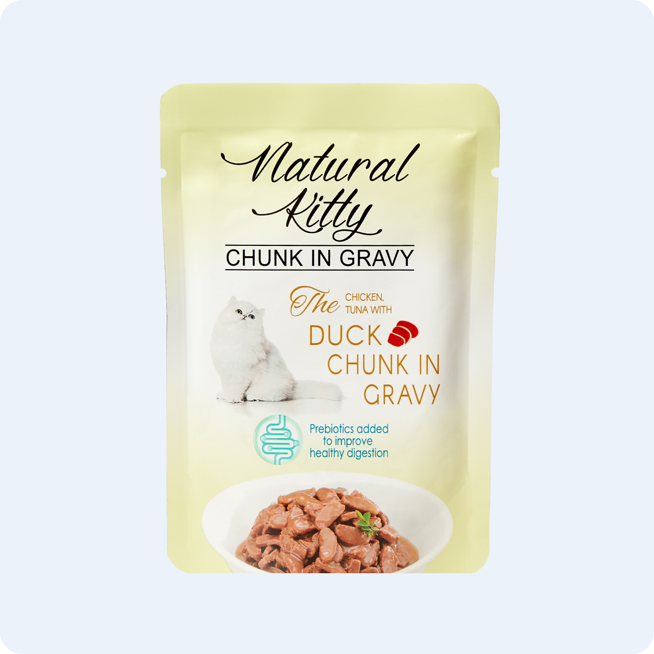 ВОЛОГИЙ КОРМ ДЛЯ КОТІВ ШМАТОЧКИ ТУНЦЯ, КУРКИ ТА КАЧКИ В СОУСІ 85 г