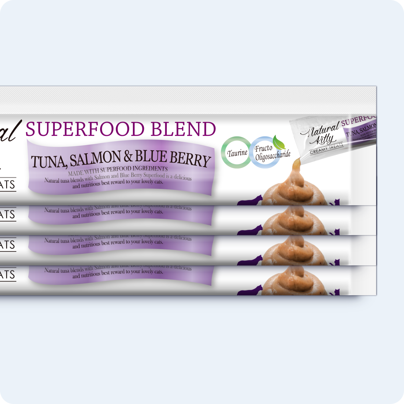 СУПЕРФУД ДЛЯ КОТІВ З ТУНЦЕМ, ЛОСОСЕМ ТА ЧОРНИЦЕЮ 4х12 г
