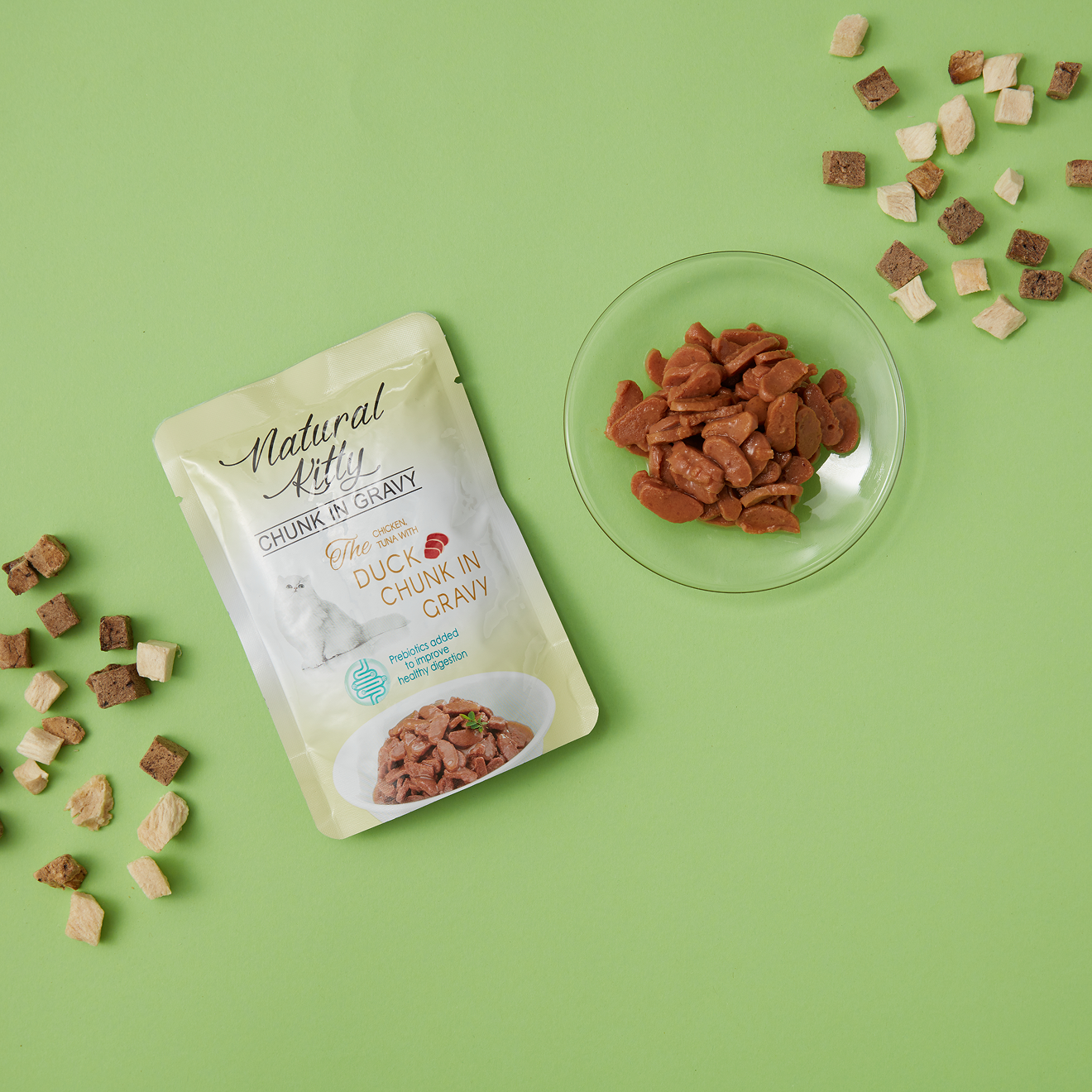 ВОЛОГИЙ КОРМ ДЛЯ КОТІВ ШМАТОЧКИ ТУНЦЯ, КУРКИ ТА КАЧКИ В СОУСІ 85 г