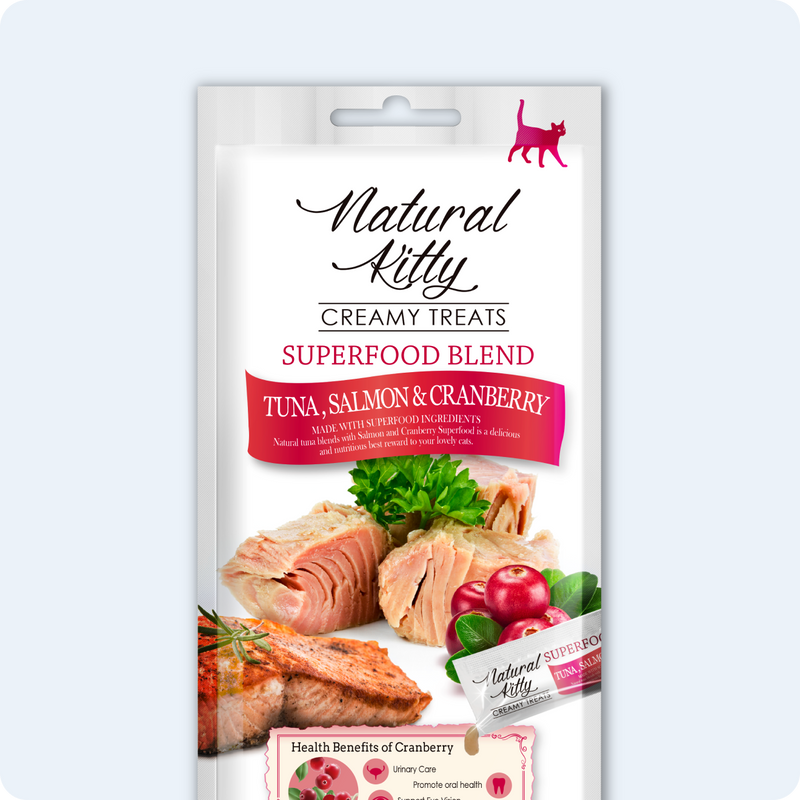 СУПЕРФУД ДЛЯ КОТІВ З ТУНЦЯ, ЛОСОСЯ ТА ЖУРАВЛИНИ 4х12 г