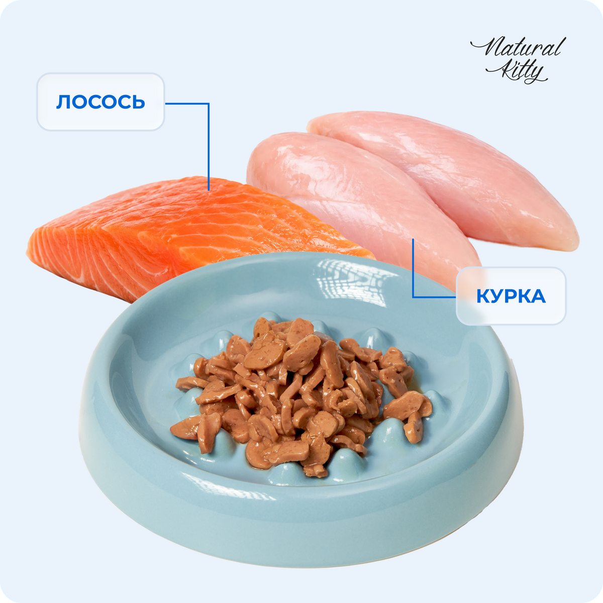 Шматочки курки та лосося в підливі, 85 г