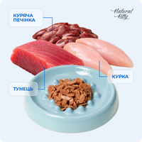 Шматочки курки, тунця та курячої печінки в підливі, 85 г preview 5