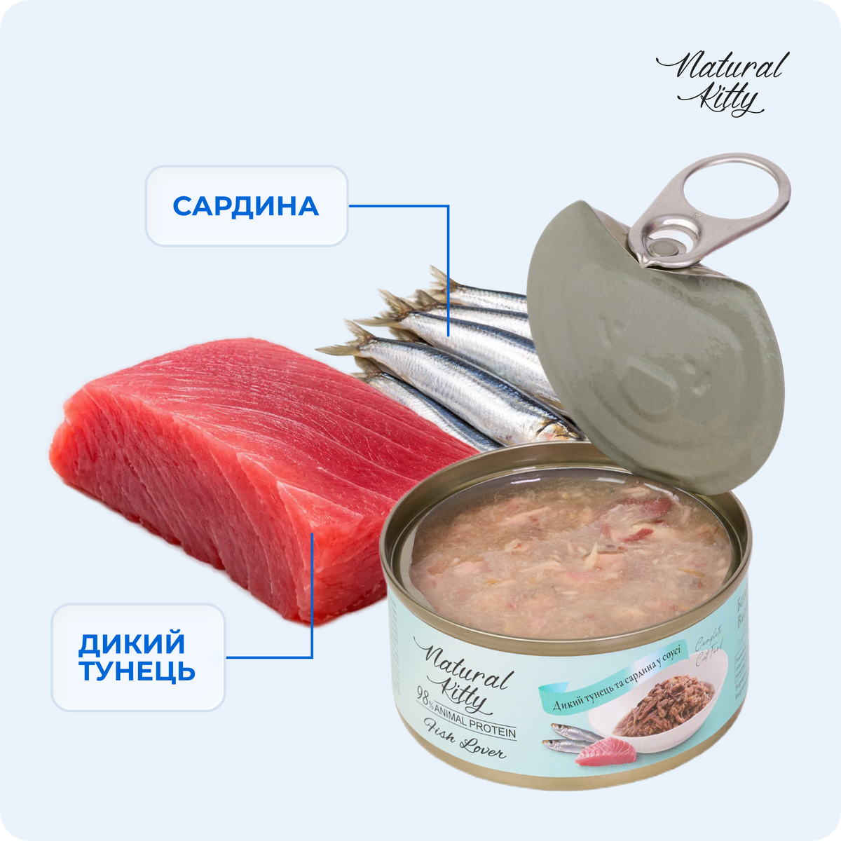 Дикий тунець та сардина в соусі, 70 г