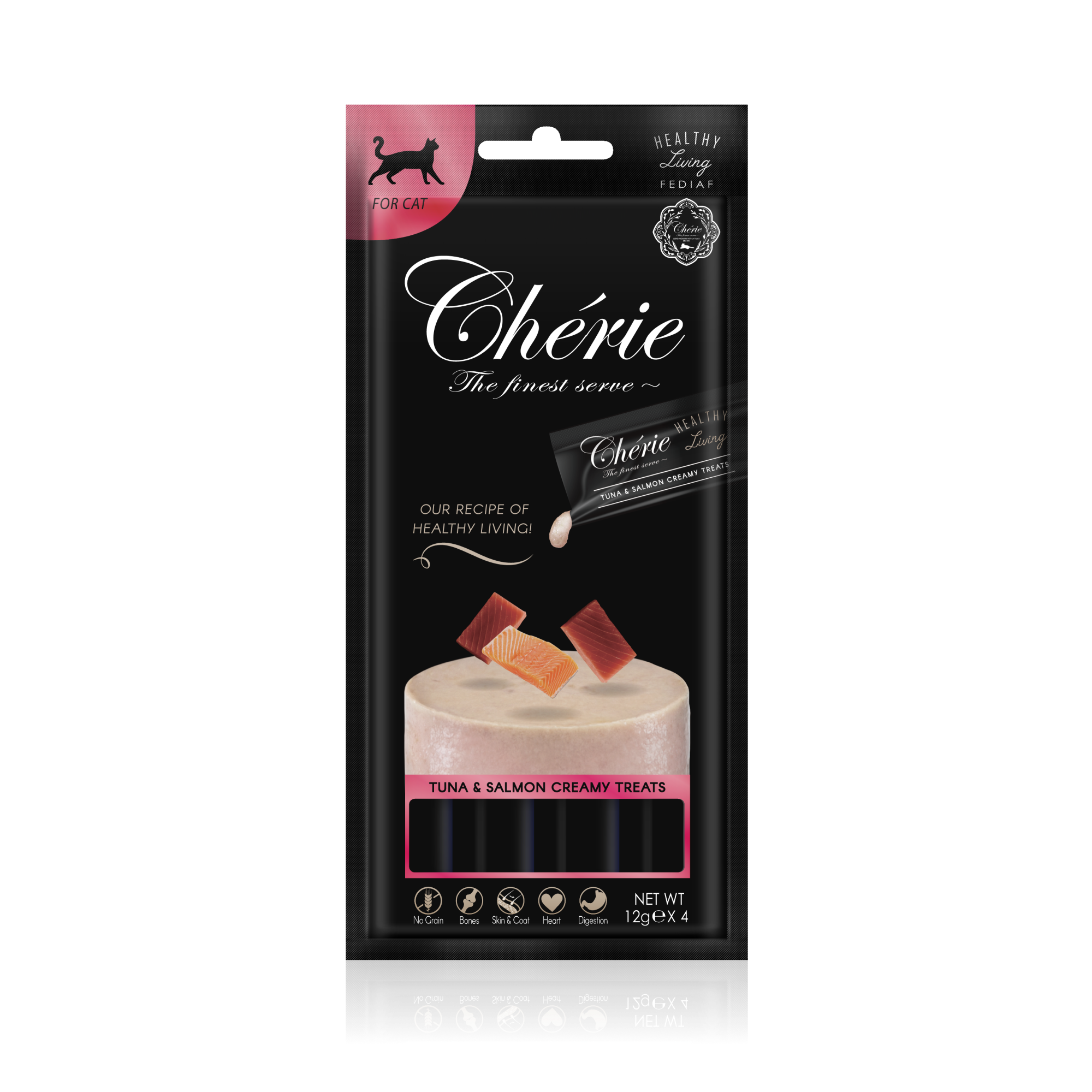 CHÉRIE КРЕМОВІ ЛАСОЩІ З ТУНЦЕМ ТА ЛОСОСЕМ ДЛЯ КОТІВ 48 г