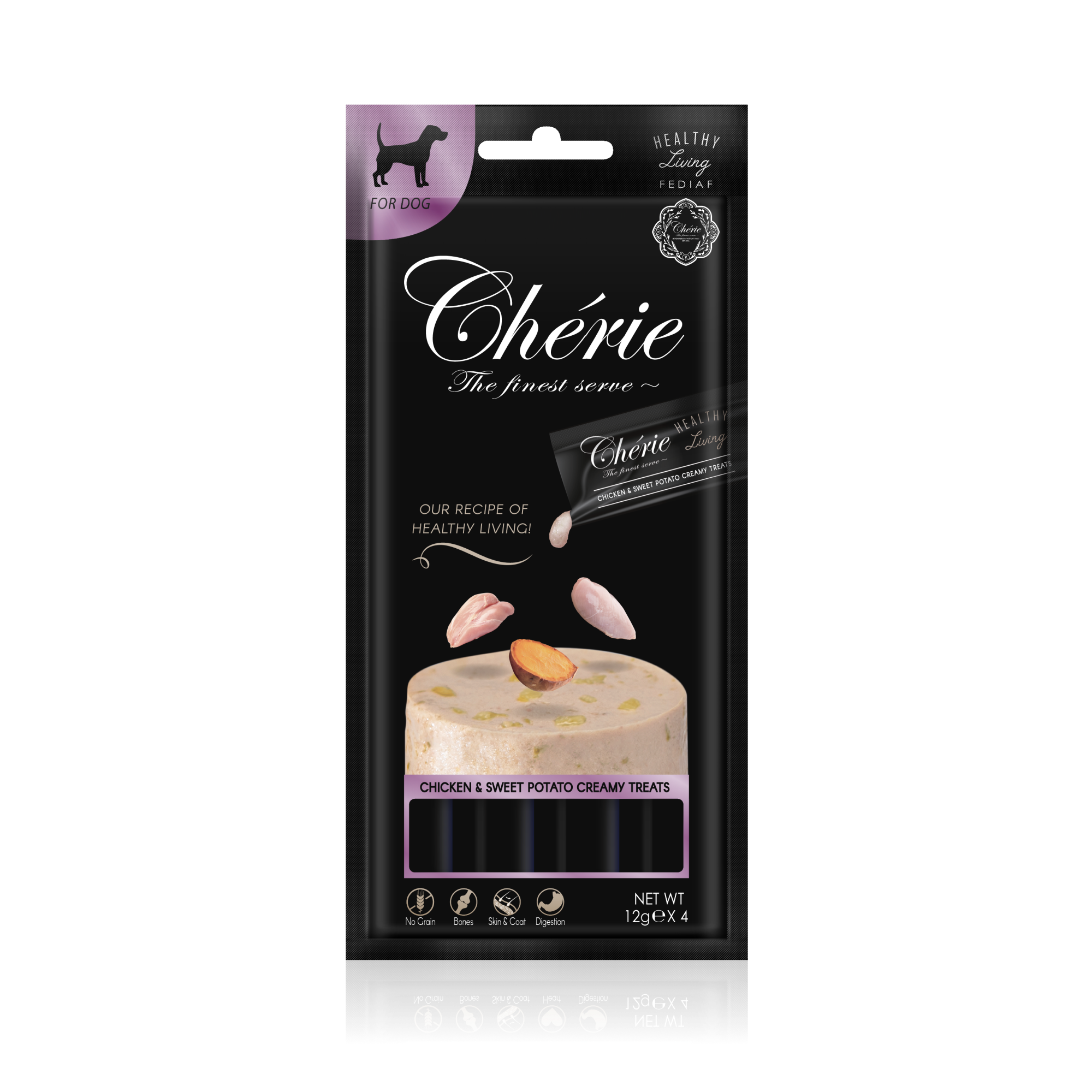 CHÉRIE КРЕМОВІ ЛАСОЩІ З КУРКОЮ ТА БАТАТОМ ДЛЯ СОБАК 48г