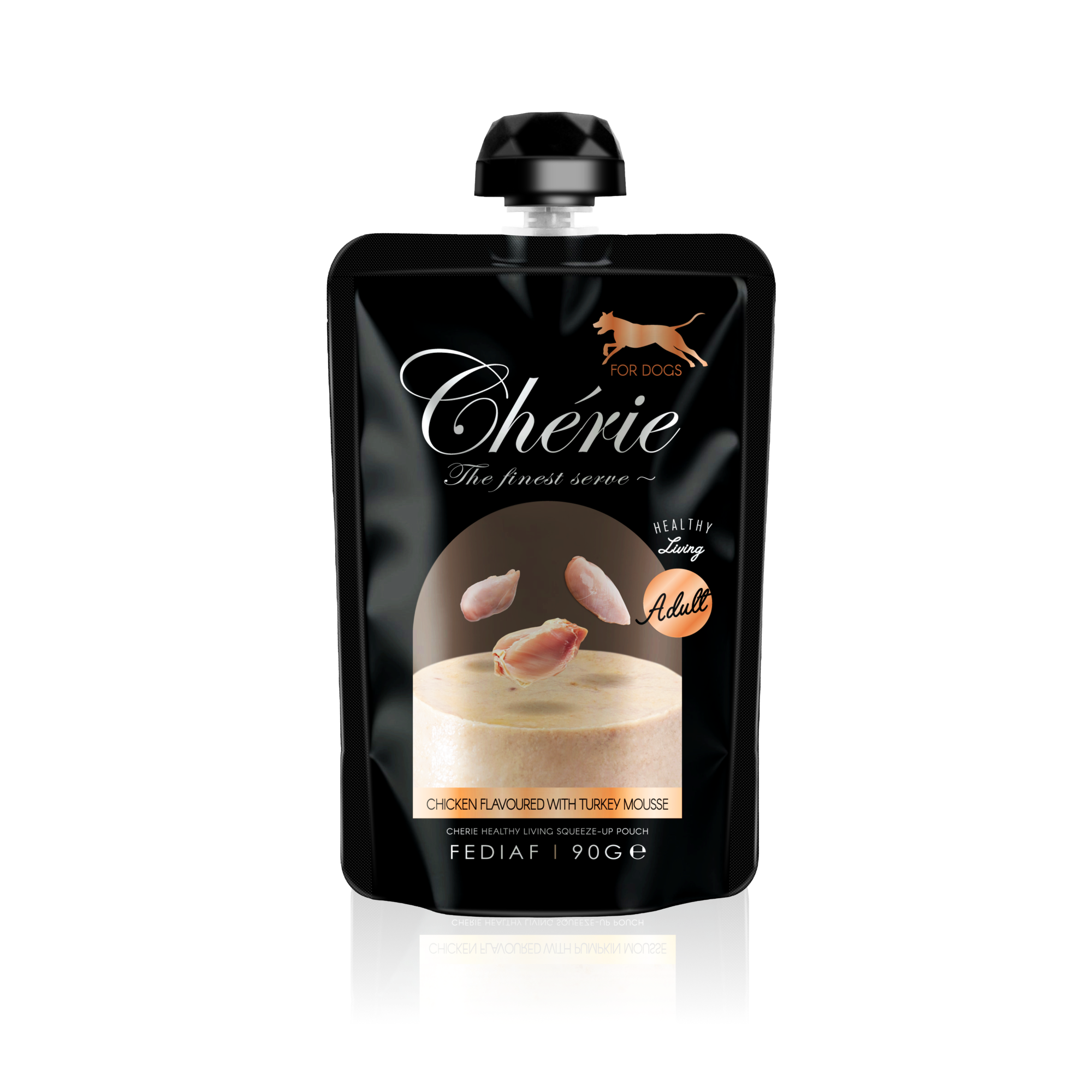 CHÉRIE МУС З КУРКИ ТА ІНДИЧКИ ДЛЯ ДОРОСЛИХ СОБАК 90 г